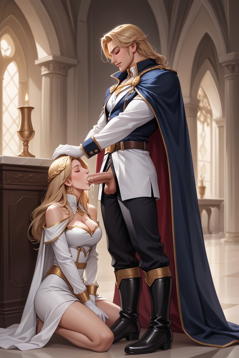 Medium Penis Size, Fancy Royal Belt, Closed Eyes AI Gay Porn