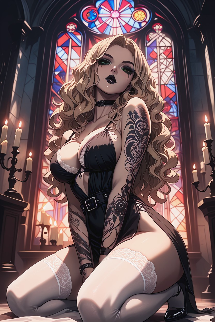 Cinematic Lighting, The Other Caressing Her Inner Thigh, Tattoos Hentai AI Porn