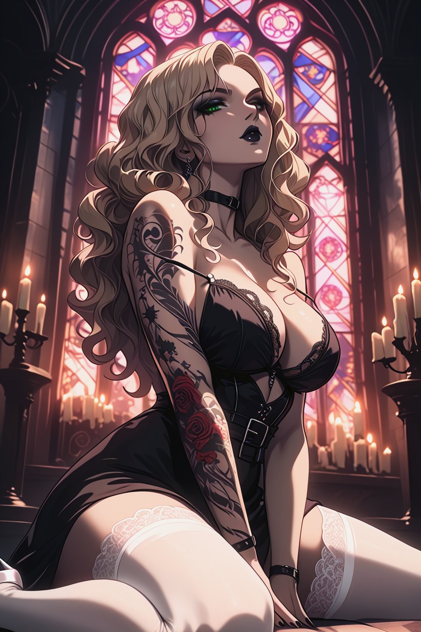 Side View, Dark Makeup, Hand Covering Mouth Hentai AI Porn