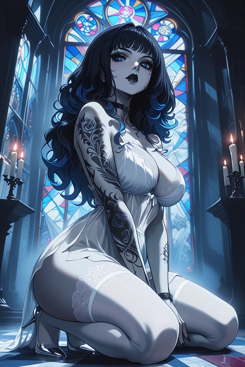 Surrounded By Candles And Mist, Side View, Ultra Detailed Hentai AI Porn
