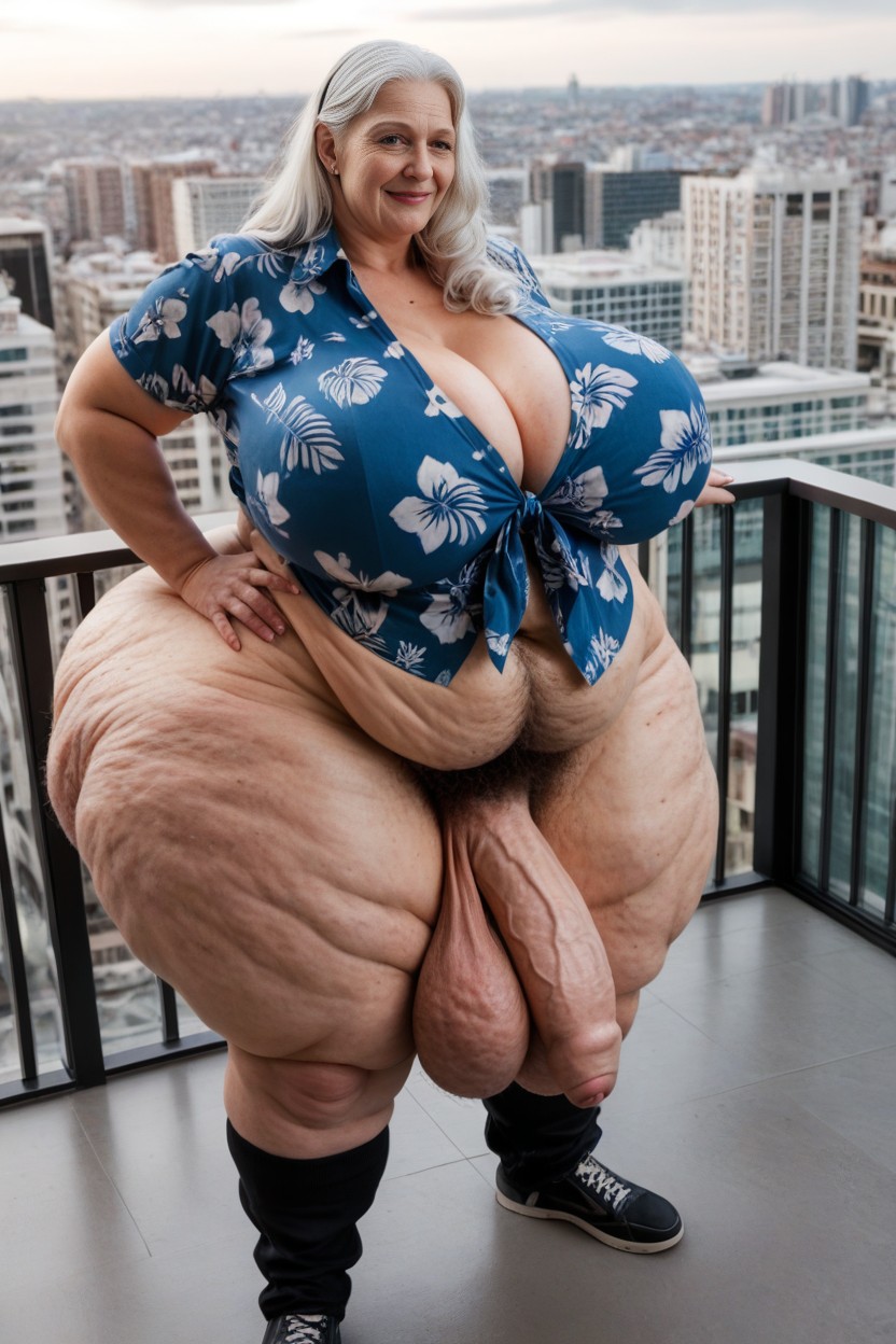So Fat Can Barely Fit, Bbw, White Hair AI Porn