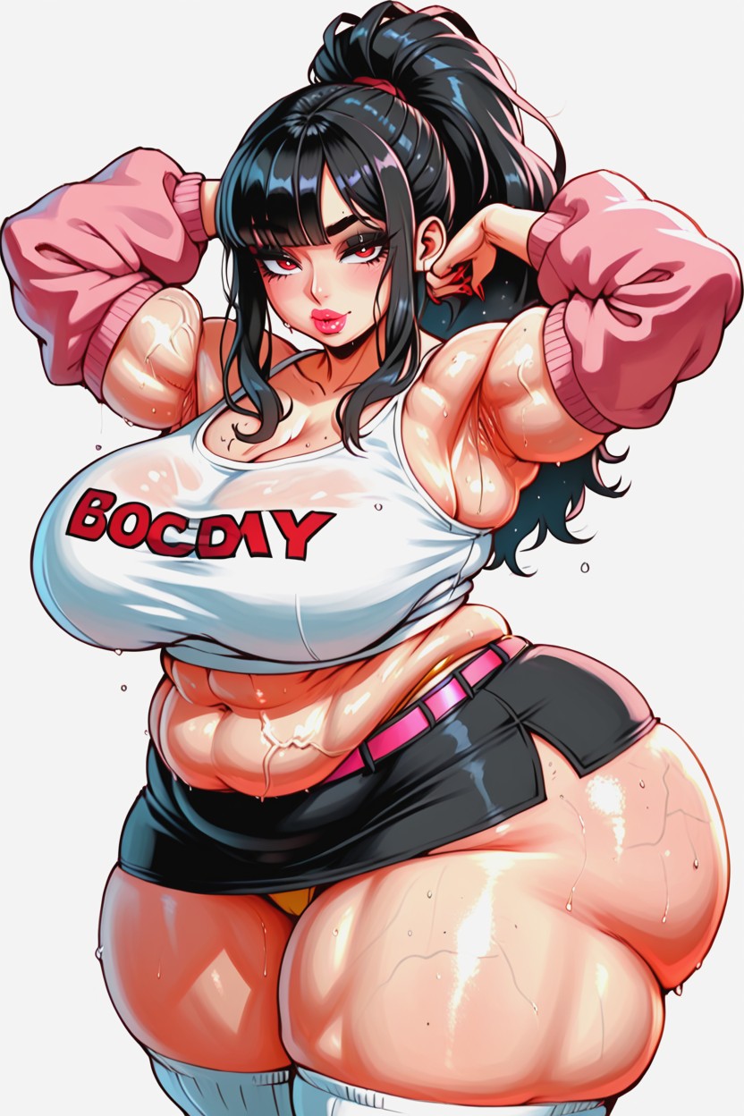 Black Half Finger Gloves, Broad Chest, Visible Veins On Breasts AI Porn