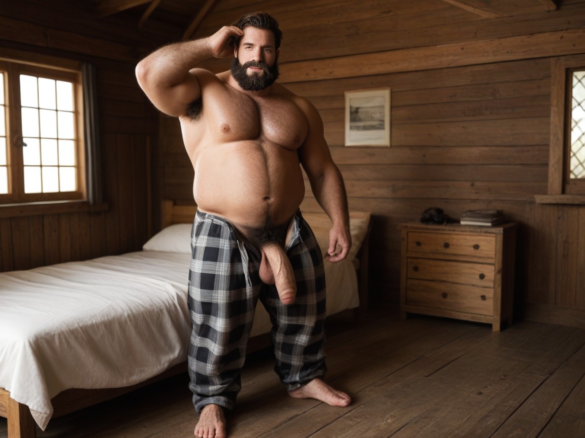 Extreme Hair, Big Long Curly Hair, Log Cabin Soft Light AI Gay Porn