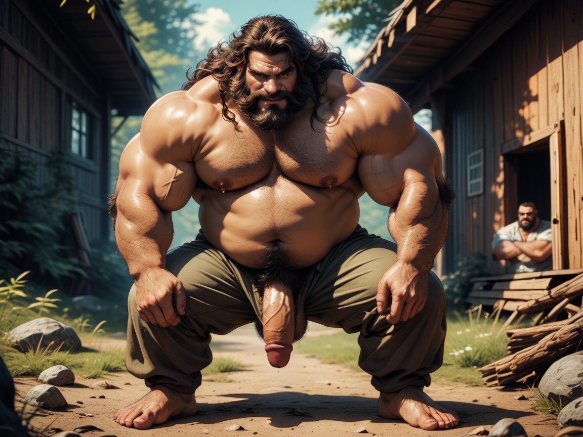 A Giant Chubby Bara Lumberjack, Thick Mustache, Armpit Hair AI Gay Porn