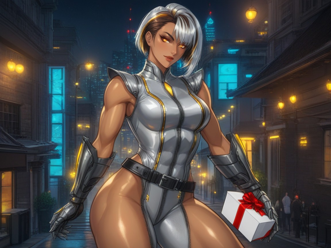 Metal Gauntlets, Low Torso Height, Bobcut Latina AI Porn