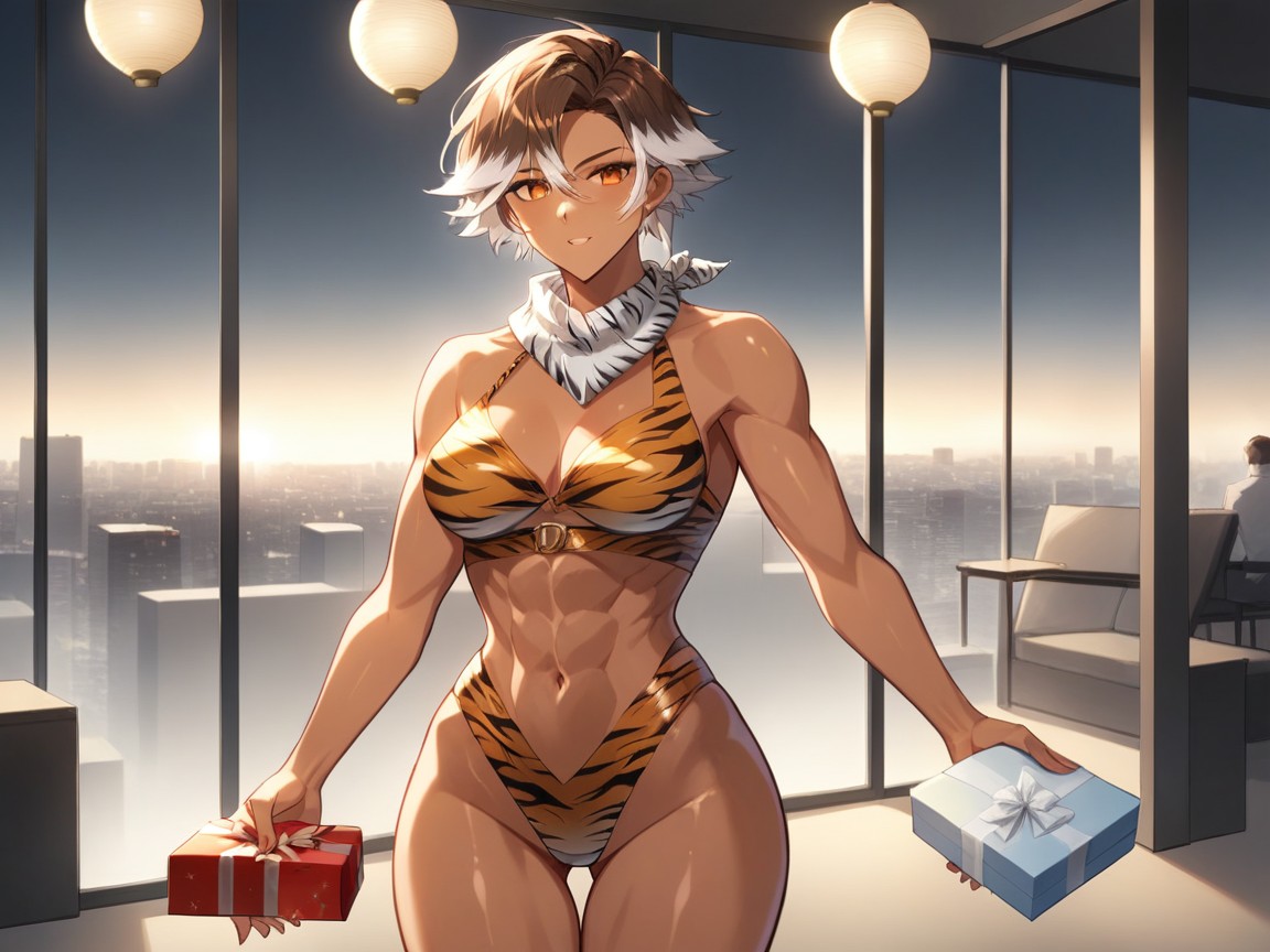 City Lights, White Hair, Rooftop Hentai AI Porn