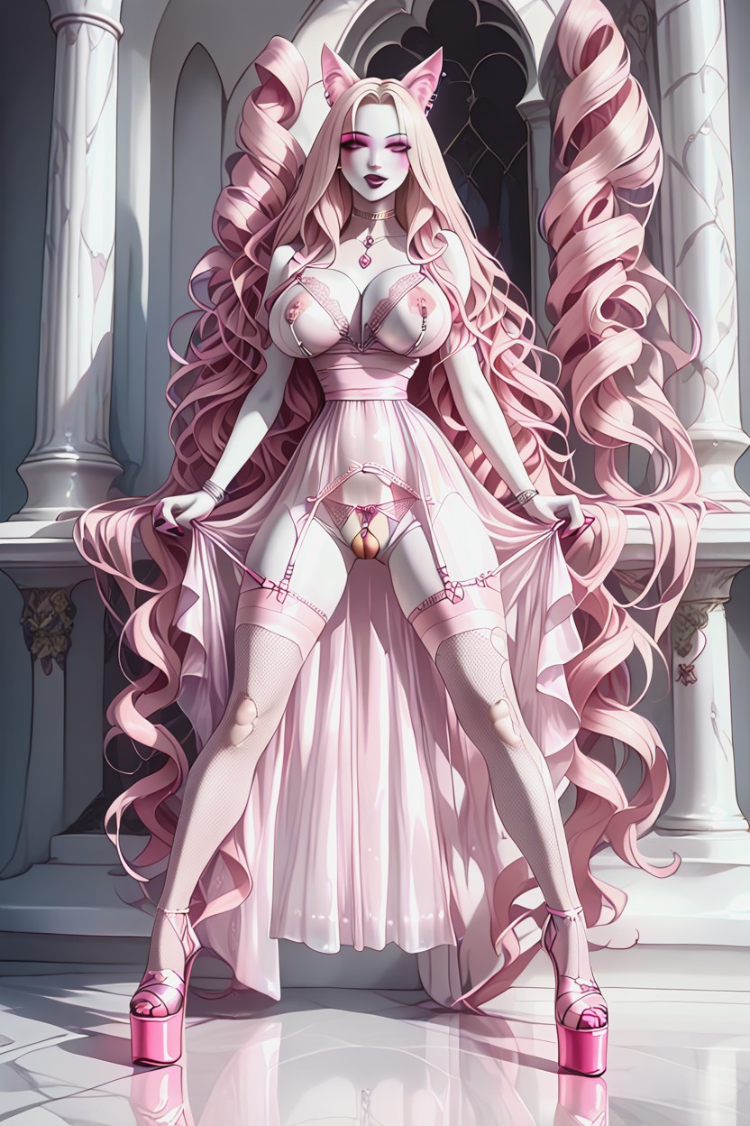 Round Firm Breasts, Curly Pink Hair, Perky Ass AI Porn