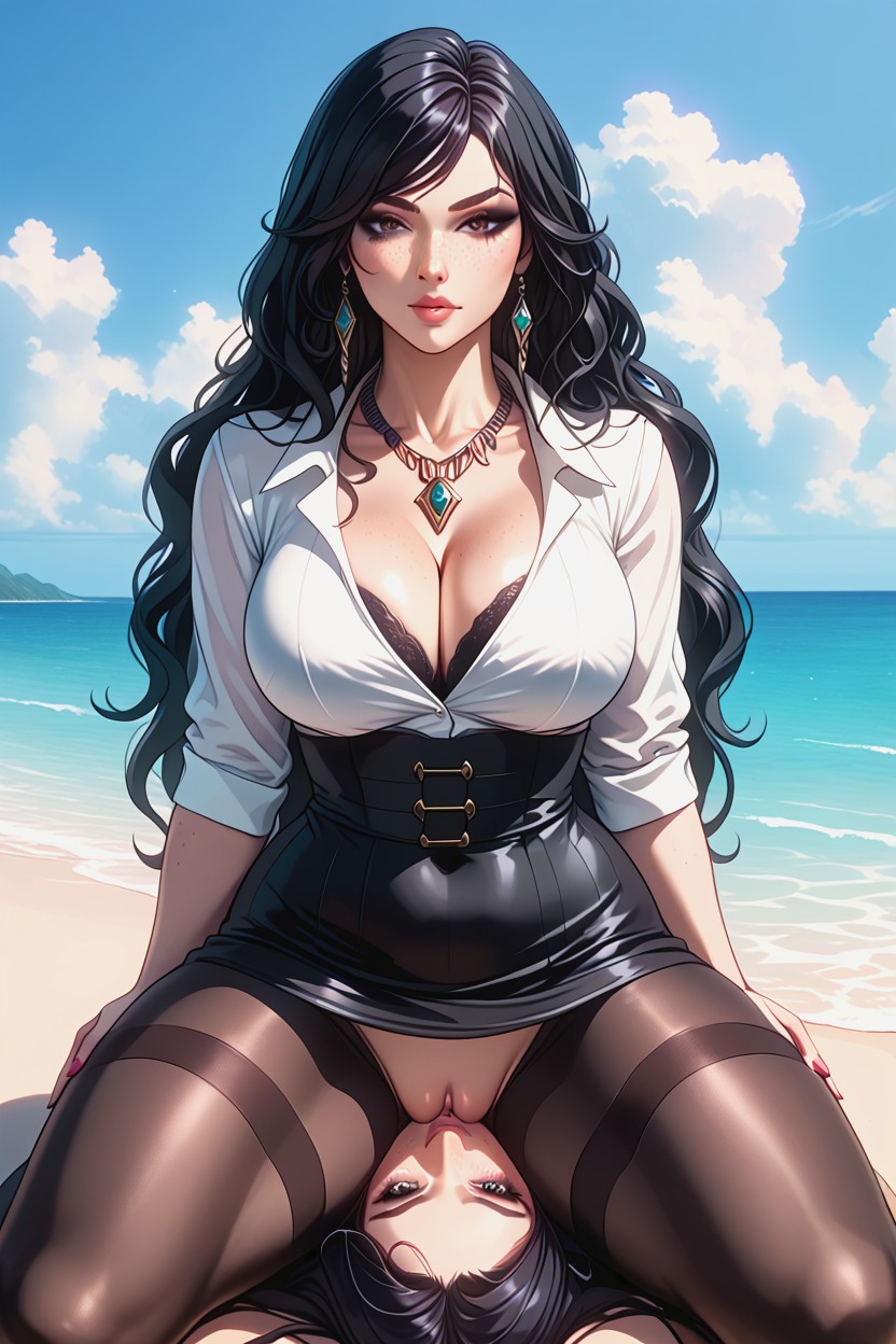 Pussy Vulva, Freckles, Beach AI Porn