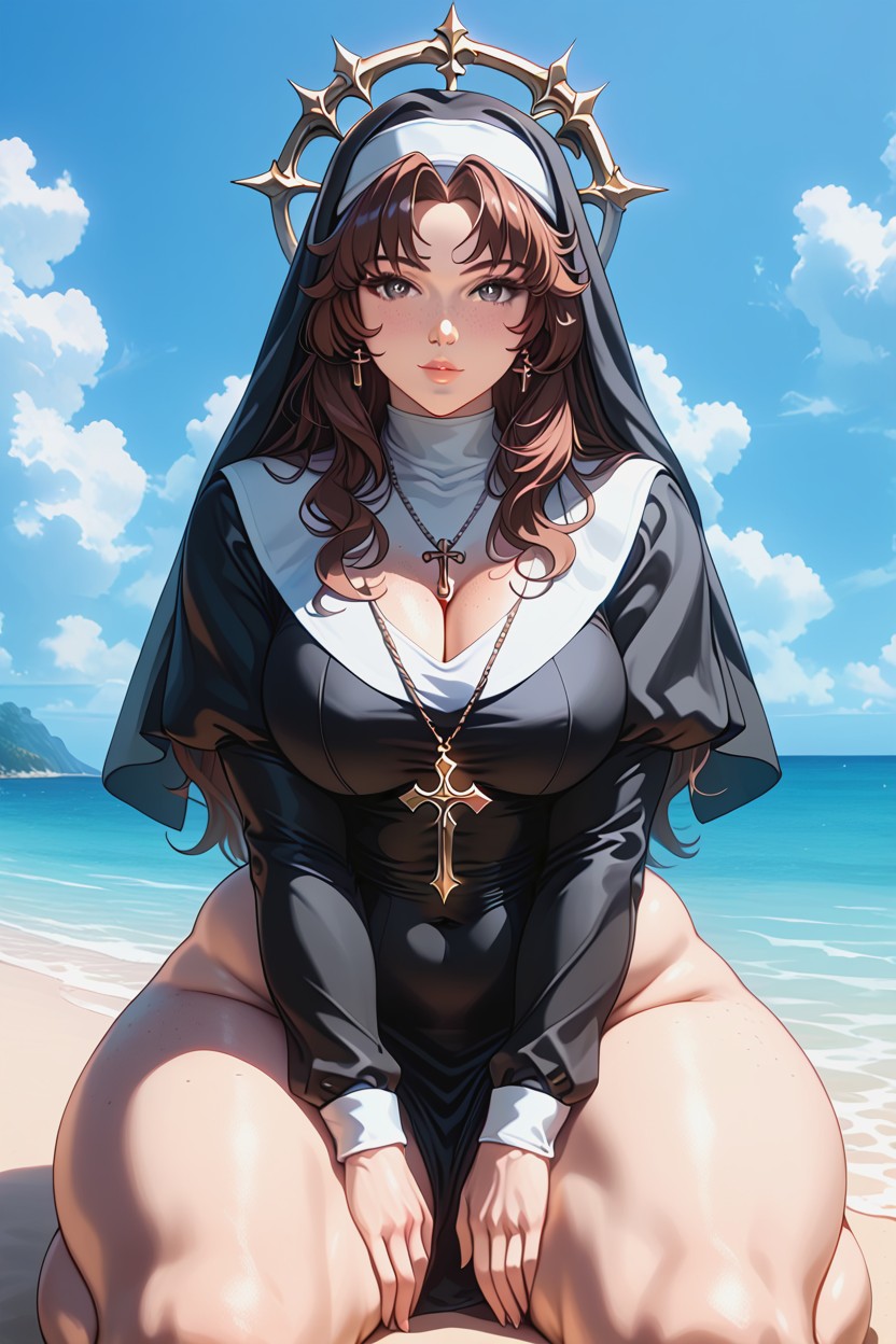 Long Hair, Waist, Beach AI Porn