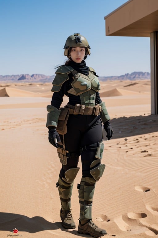 Large Hips, Looking At Viewer, Tight Camouflage Military Shirt Porno IA Asiatique