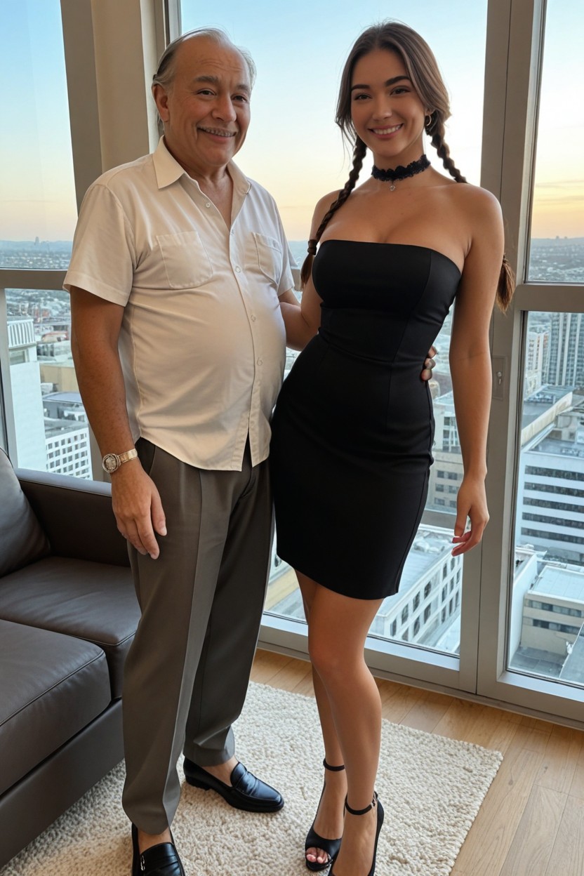 Fat Old Man Standing Next To Subject, Pants, Chair AI Porn
