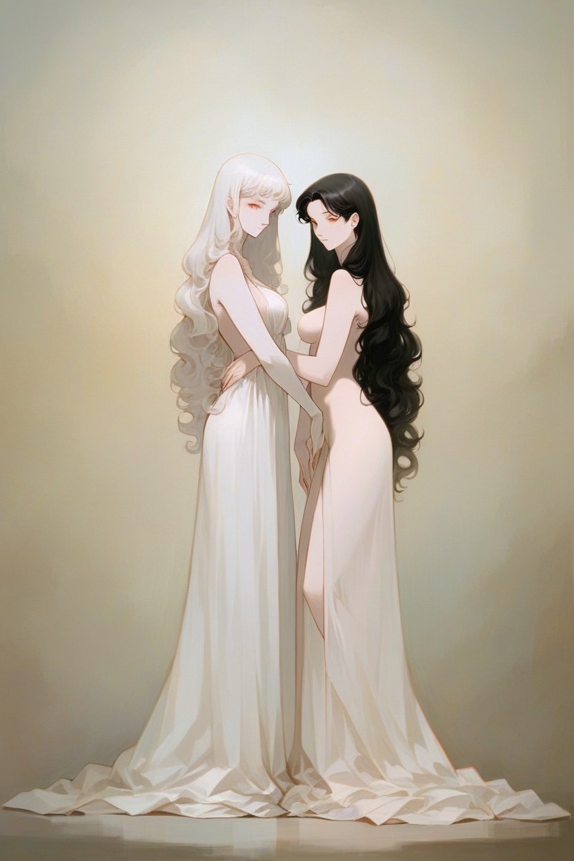 Fully Ultra White Pale Porcelain Pinkish Skin, Pinkish White Albino Skin, Black Hair AI Porn