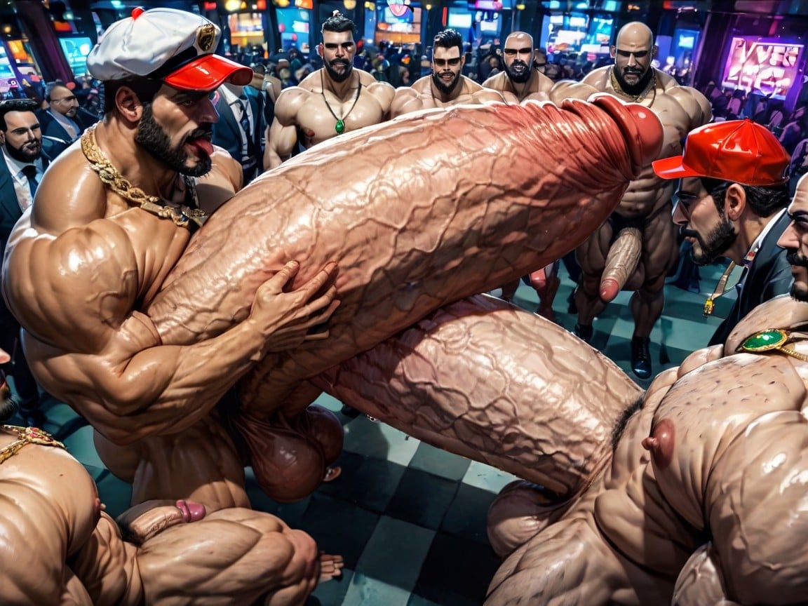 뷰어를 보면서, 사람들로 북적임, Big Pecs 게이 AI 포르노