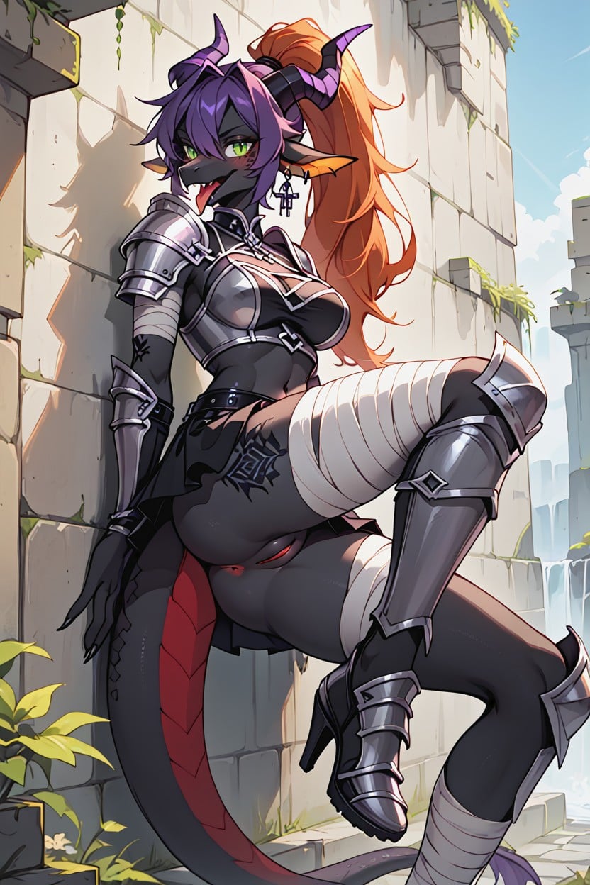 Ponytail, Highly Detailed, Black Armor Furry AI Porn