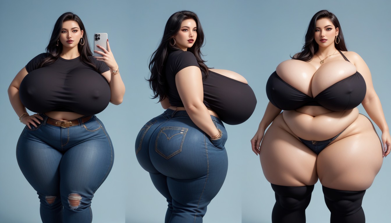 Cleavage, The Most Perfect Gargantuan Massively Fat Breasts Expansion, Hyper Fat Thick Curvy Fuller Figured Asian American College Woman BBW AI Porn