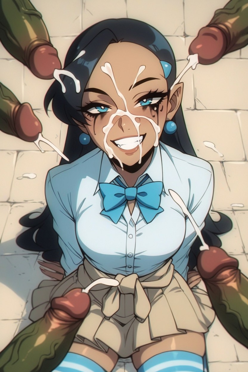 Pechos Pequeños, Looking At Viewer, Light Green Cocks Hentai IA