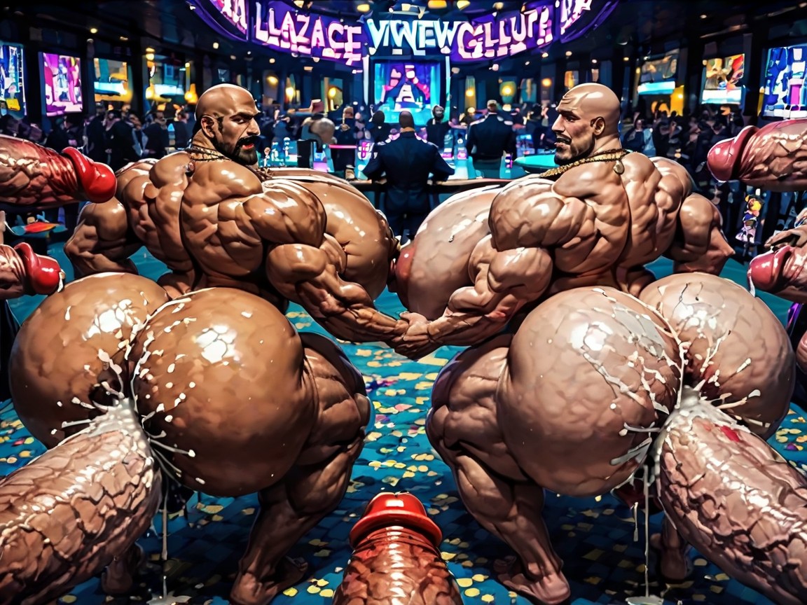 Rough Hyper Huge Cocks Everywhere On Him, Erect Penis, Sweaty AI Gay Porn