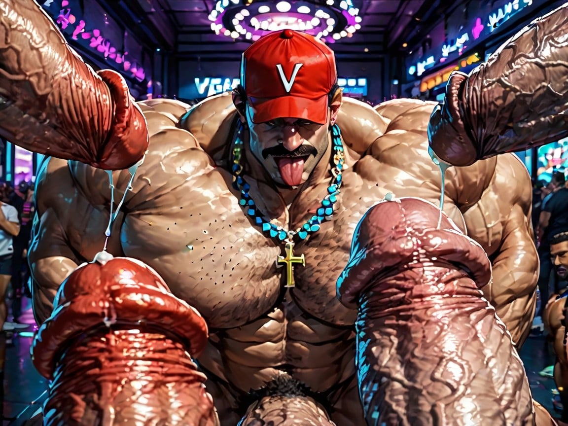 Arme Hinter Dem Rücken, Rough Hyper Huge Cocks Everywhere On Him, Sideburns KI Schwulenporno