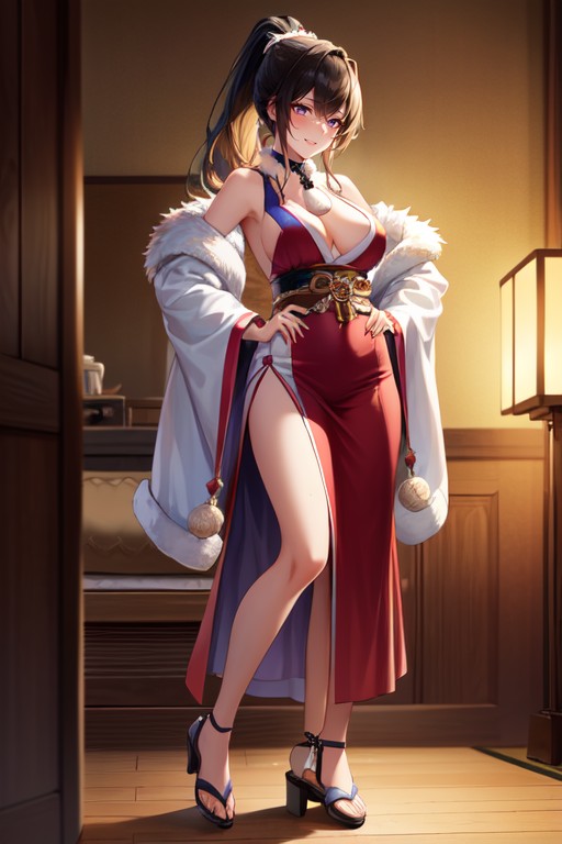 Fur Trimmed Sleeves, Tied Hair, Blusshing AI Porn
