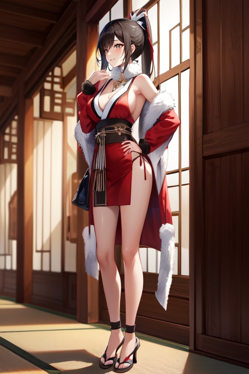 Golden Eyes, Smiling, Ponytail AI Porn