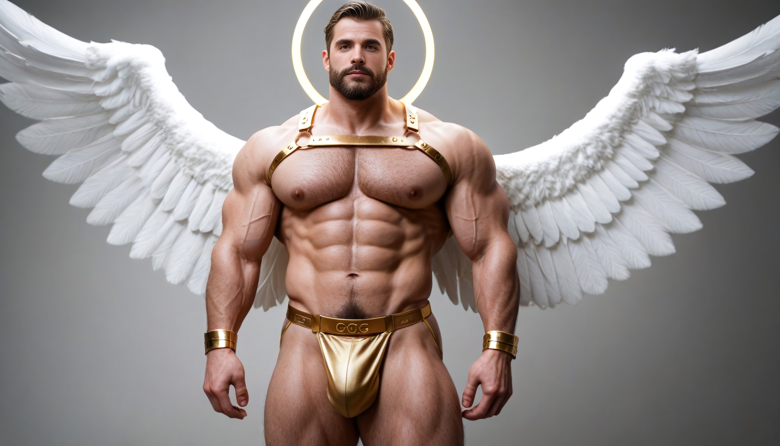 Large Pecs, Muscular Abdominals, Gold Filigree Armor AI Gay Porn