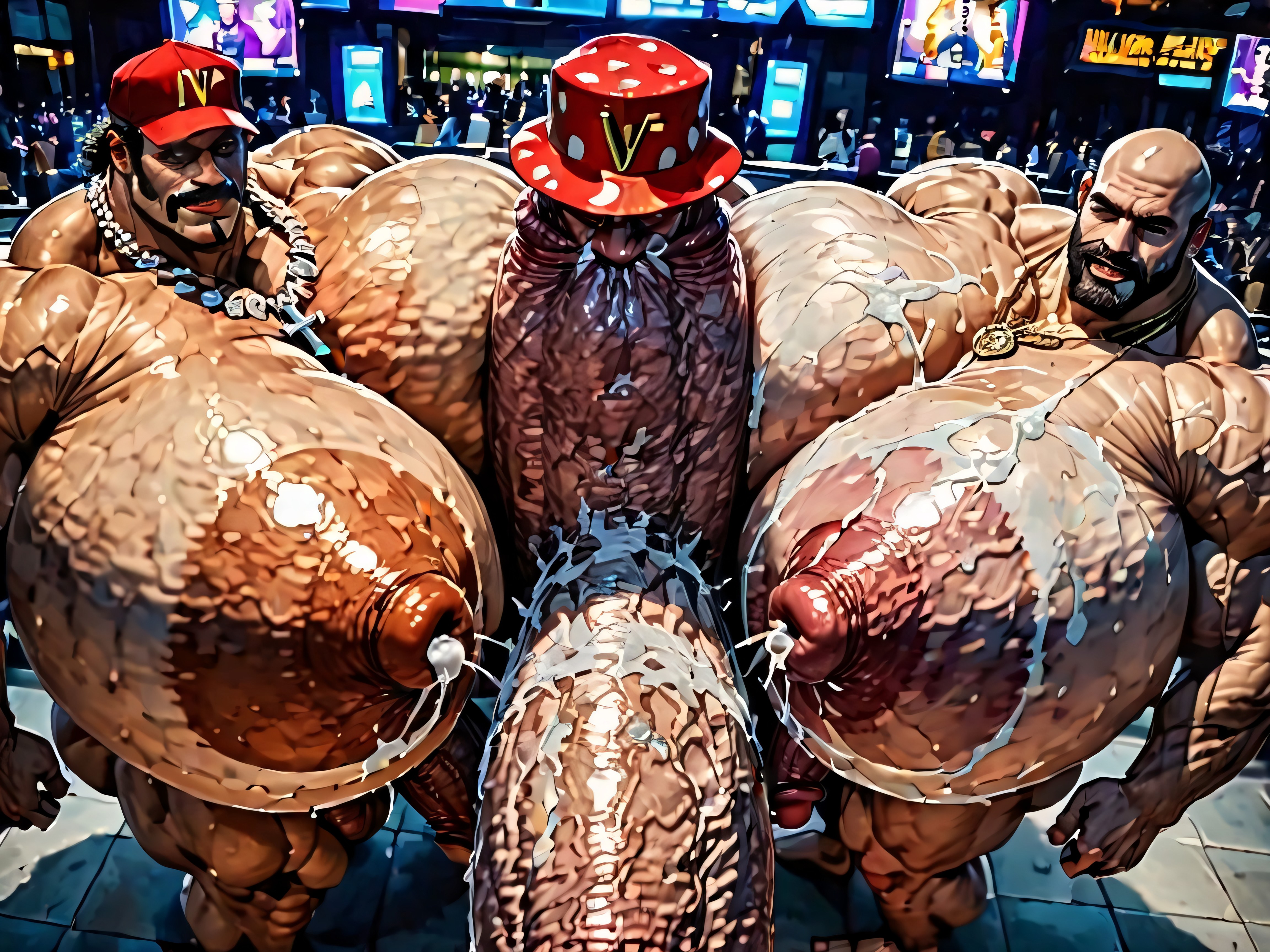 Big Extreme Hyper Nipples, Ahegao, Many People Around AI Gay Porn