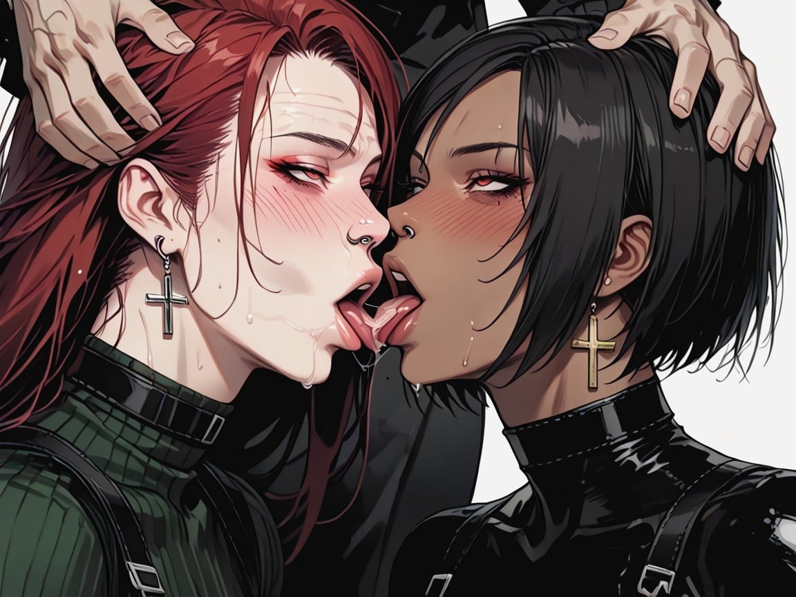 Ahegao, One Dick Only, Double Blowjob Kissing AI Porn