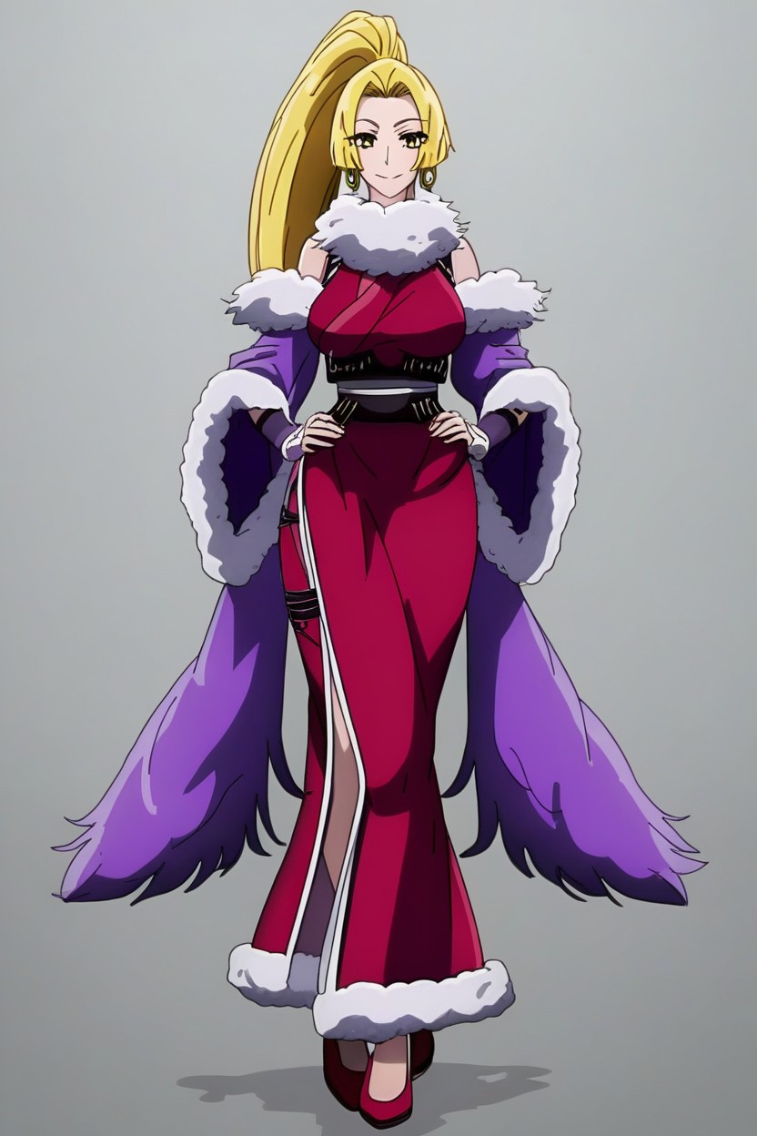 Fur Trimmed Dress, Single Person, Blonde Hair AI Porn