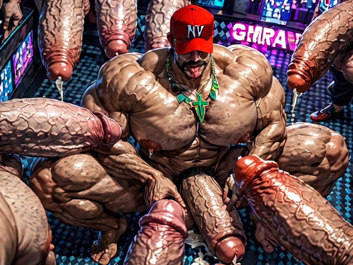 Extrem Unten Schwer, Viele Leute Da, Hyper Bulky Tanned Skin KI Schwulenporno