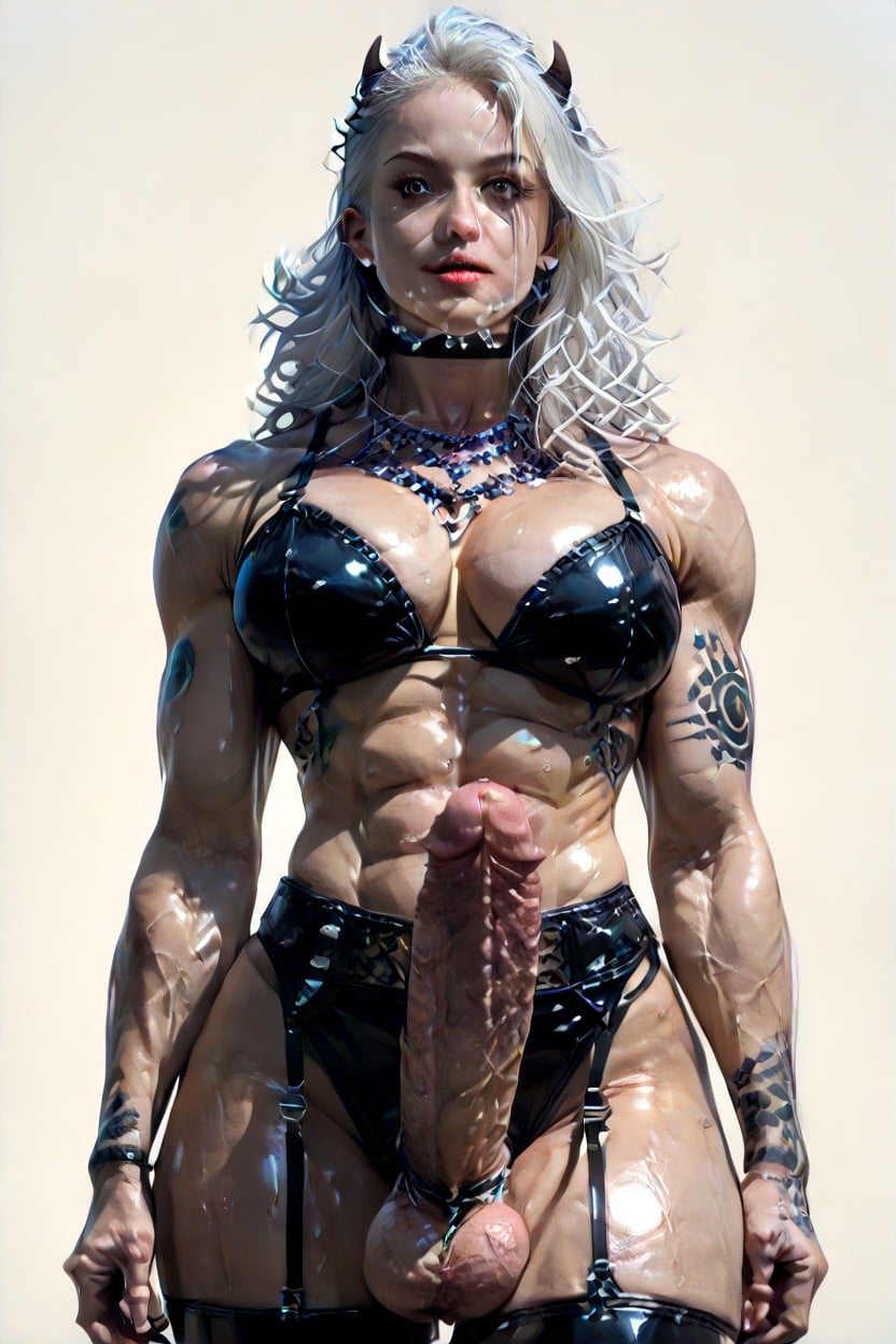 Muscle Definition, Spiked Choker, Flaccid Long Cock Shemale AI Porn