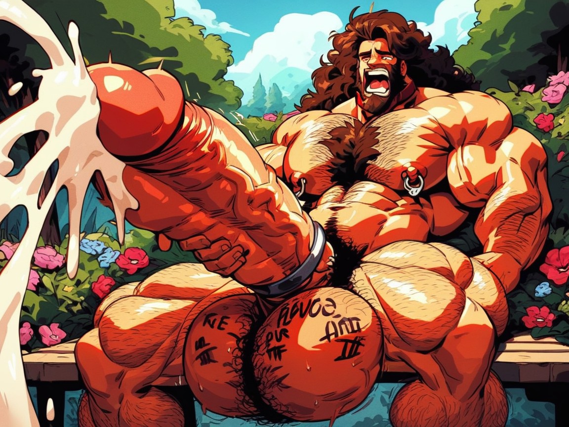 Huge Penis, Sitting On Bench, Extreme Macro Cock Definition AI Porn