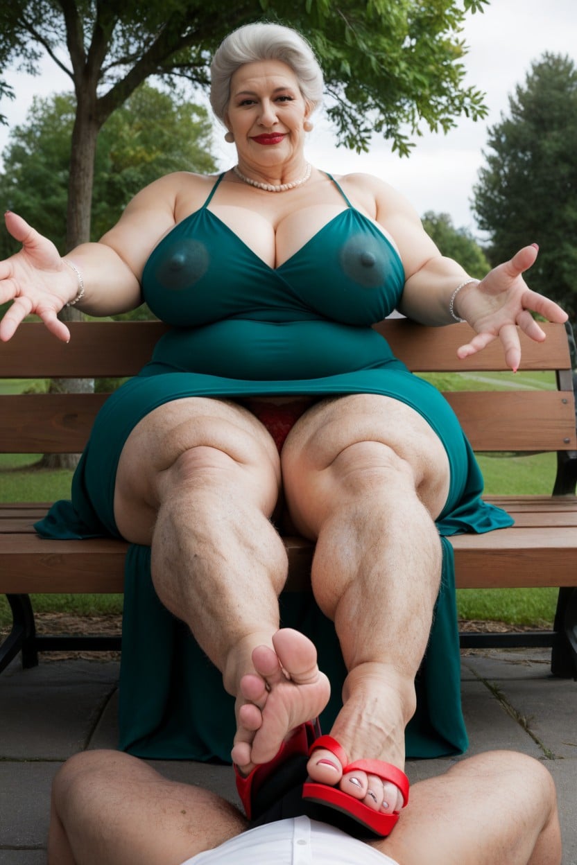 Sitting On Park Bench, Hyper Long Legs, Wide Toes AI Porn