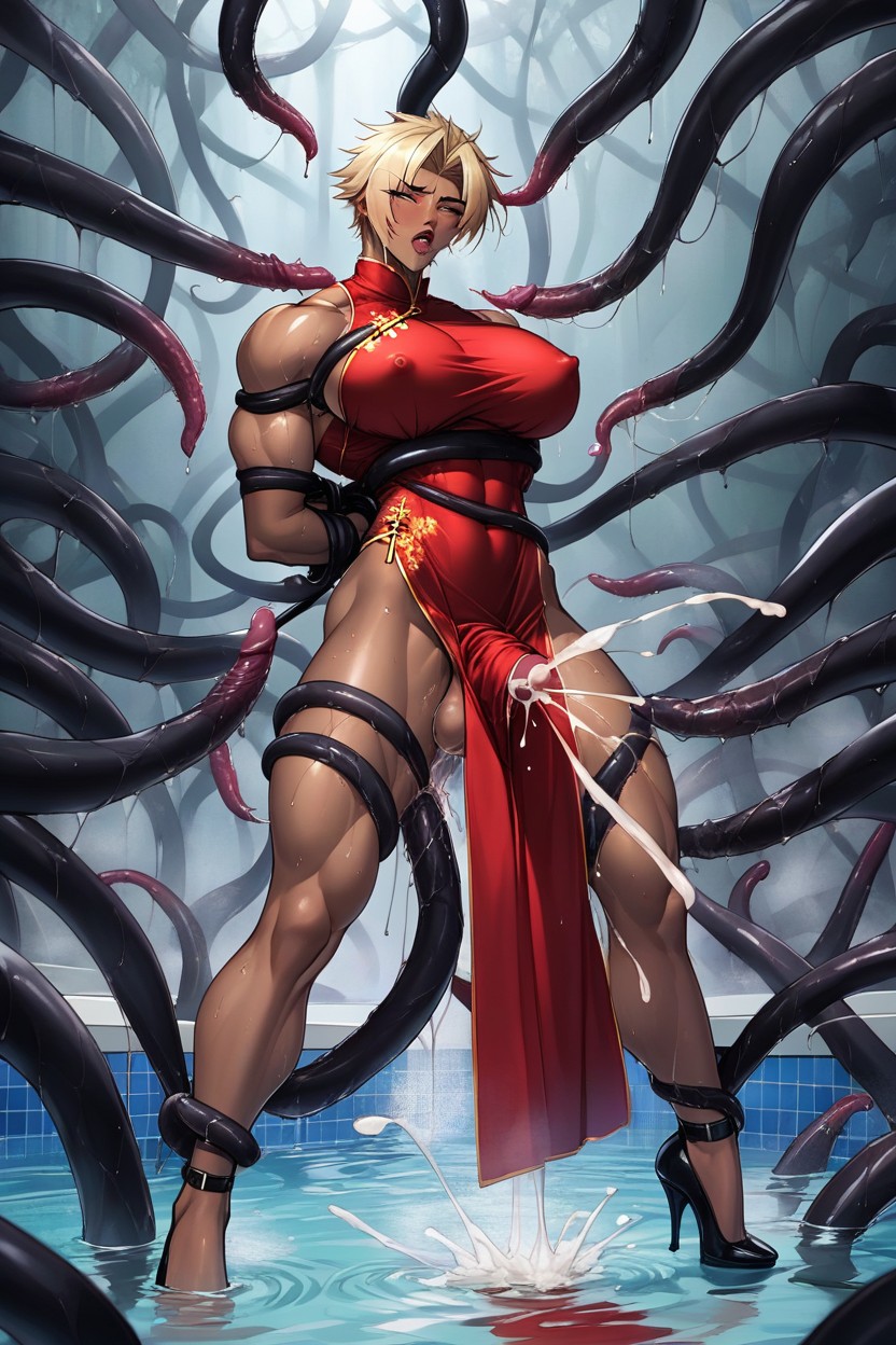 Tanned Skin, Massive Ejaculation From A Futanari, Arms Folded Behind The Back AI Porn