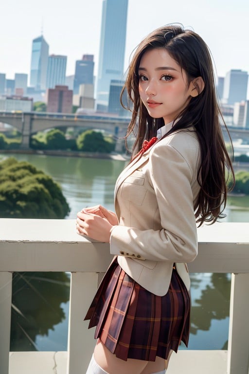 Standing, Black Hair, Smile Asiatischer KI Porno