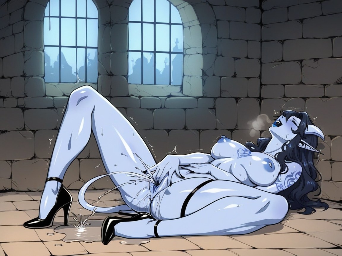 Succubus Woman, Blue Sclera, Oiled Skin Hentai AI Porn