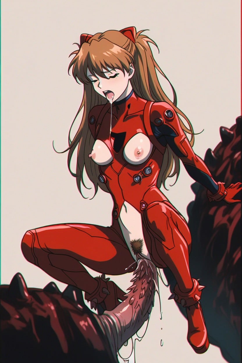 Big Monster, Red Bodysuit, Saliva On Face AI Porn
