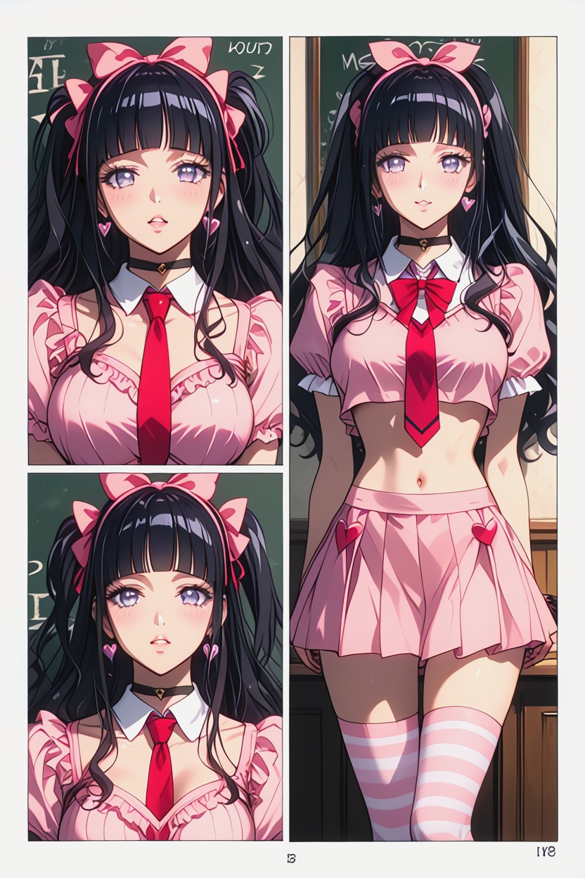 Ponytail, Comic Book Panels, Stripe T-back Panties Hentai IA