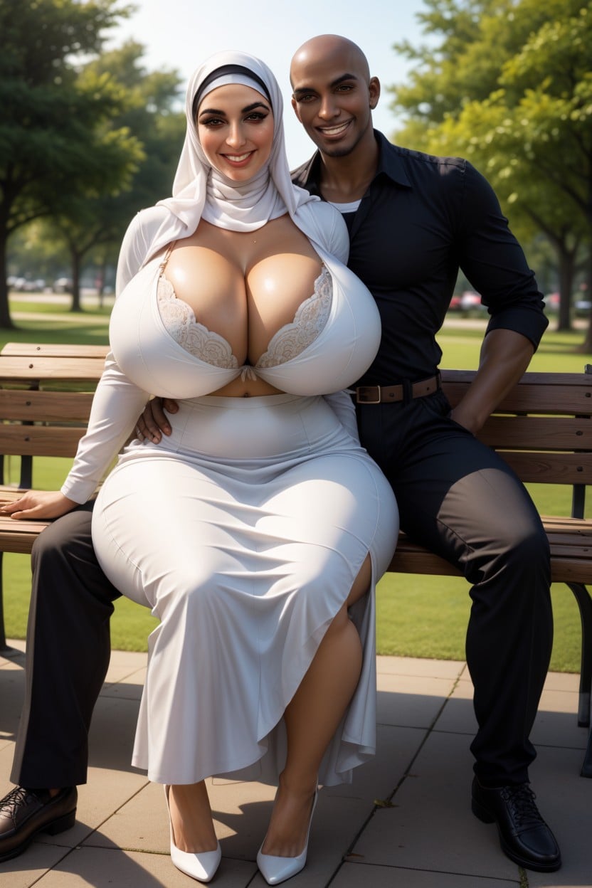 Deep Cleavage, Bra, White Colour Skirt Hentai AI Porn