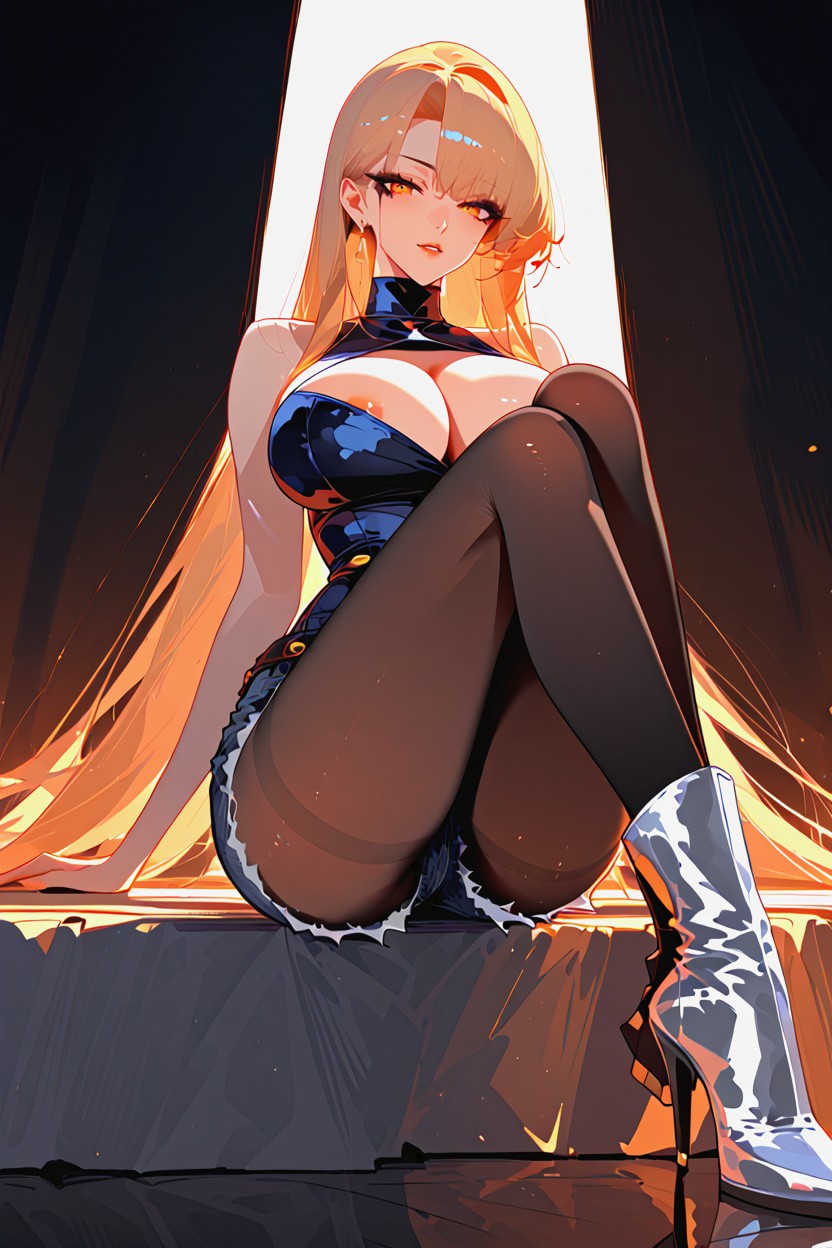 Wasp Waist, Tight Sleeveless Top, Deep Cleavage Hentai AI Porn