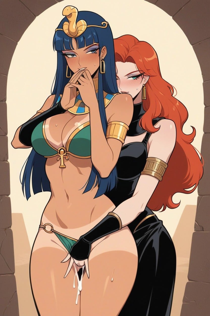 Blushing, Tits Squeezed From Behind, Blue Haired Princess Fingering Hentai IA