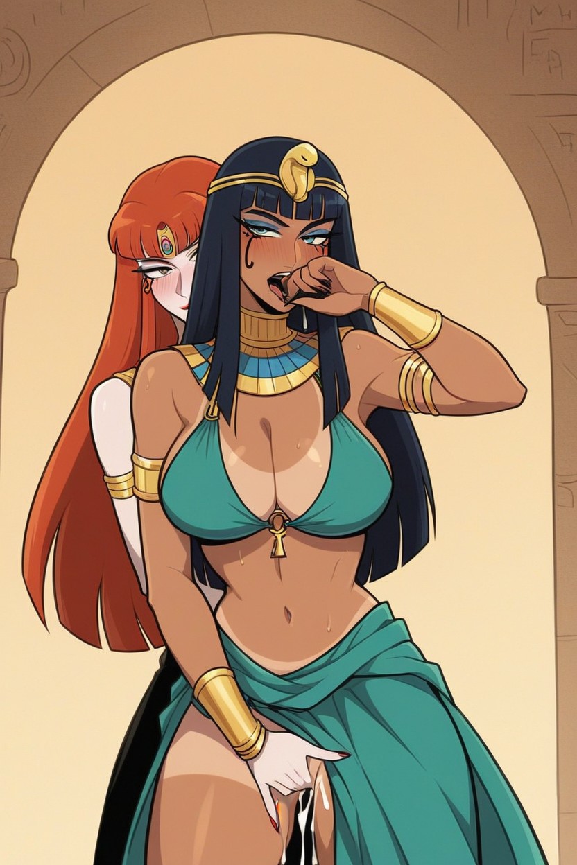 Blue Hair, Redhead Being Fingered By Cleopatra, Arched Back Hentai IA