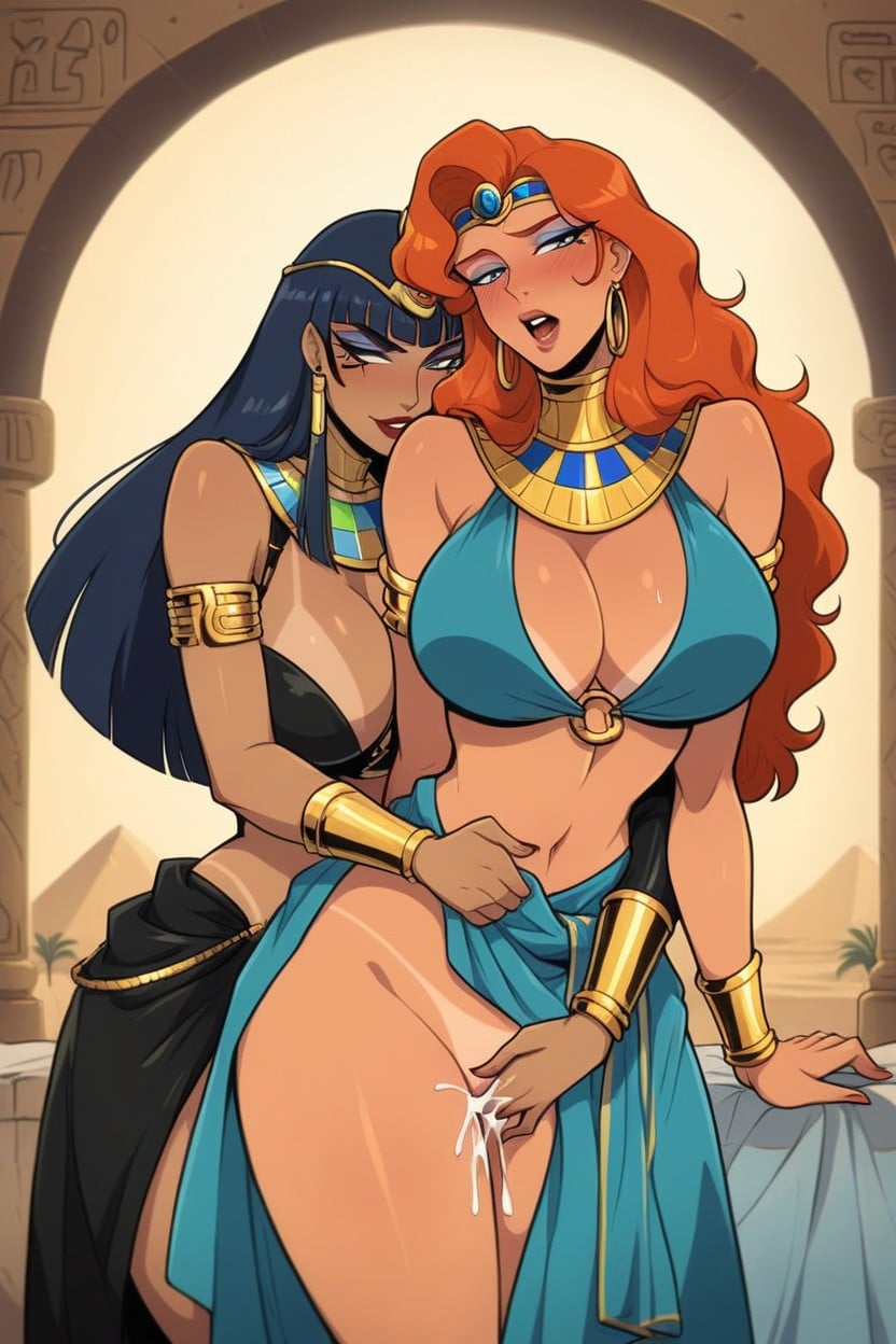 Blue Hair, Two Women, Red Hair Hentai AI Porn