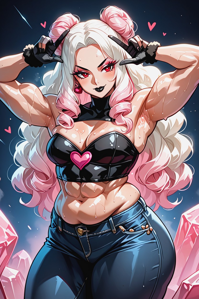 Pink Stone On Forehead, Thick Knees, Raised Arms AI Porn