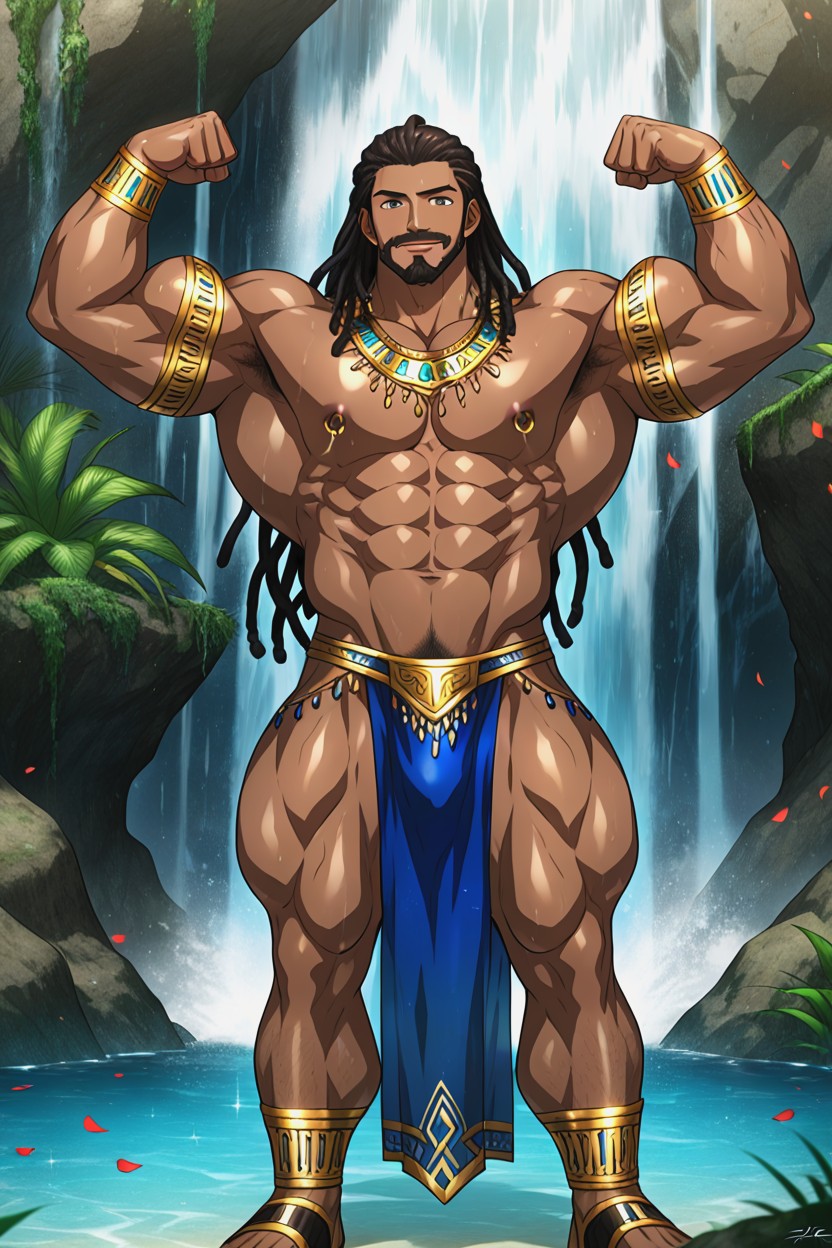 Tanned, Black Skin, Flexing AI Gay Porn