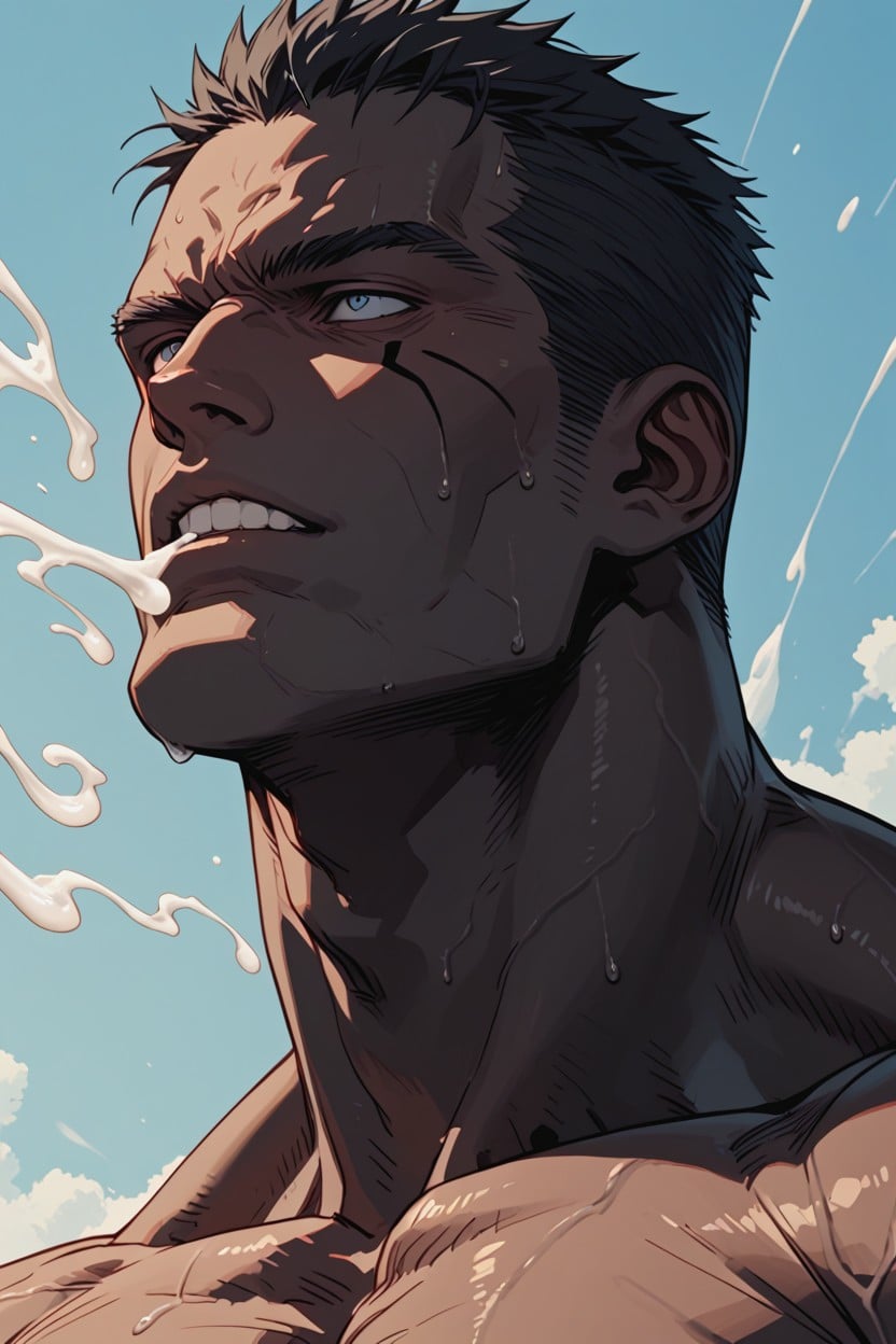 Very Defined Muscles, Muscular, Sweat Covered His Muscular Physique AI Gay Porn