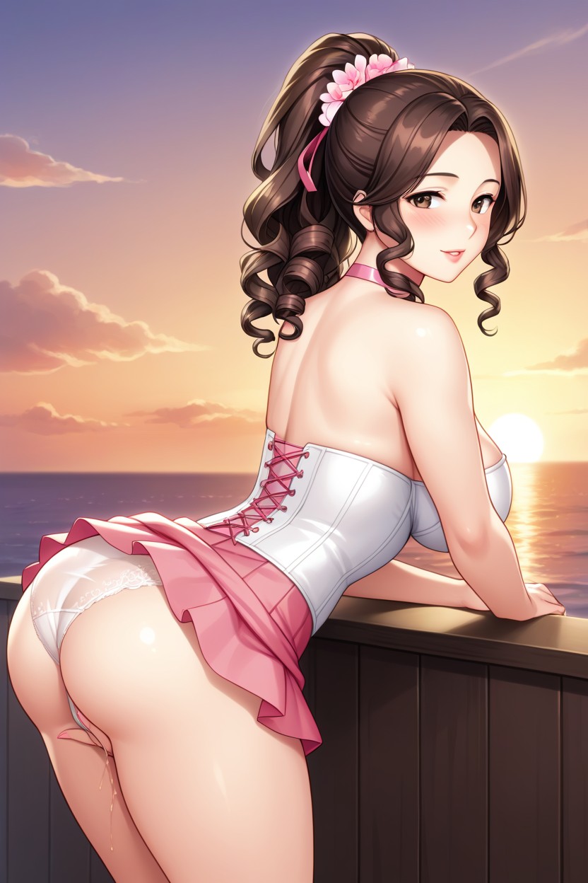Mini Skirt, Pink Choker, Curly Hair Hentai AI Porn