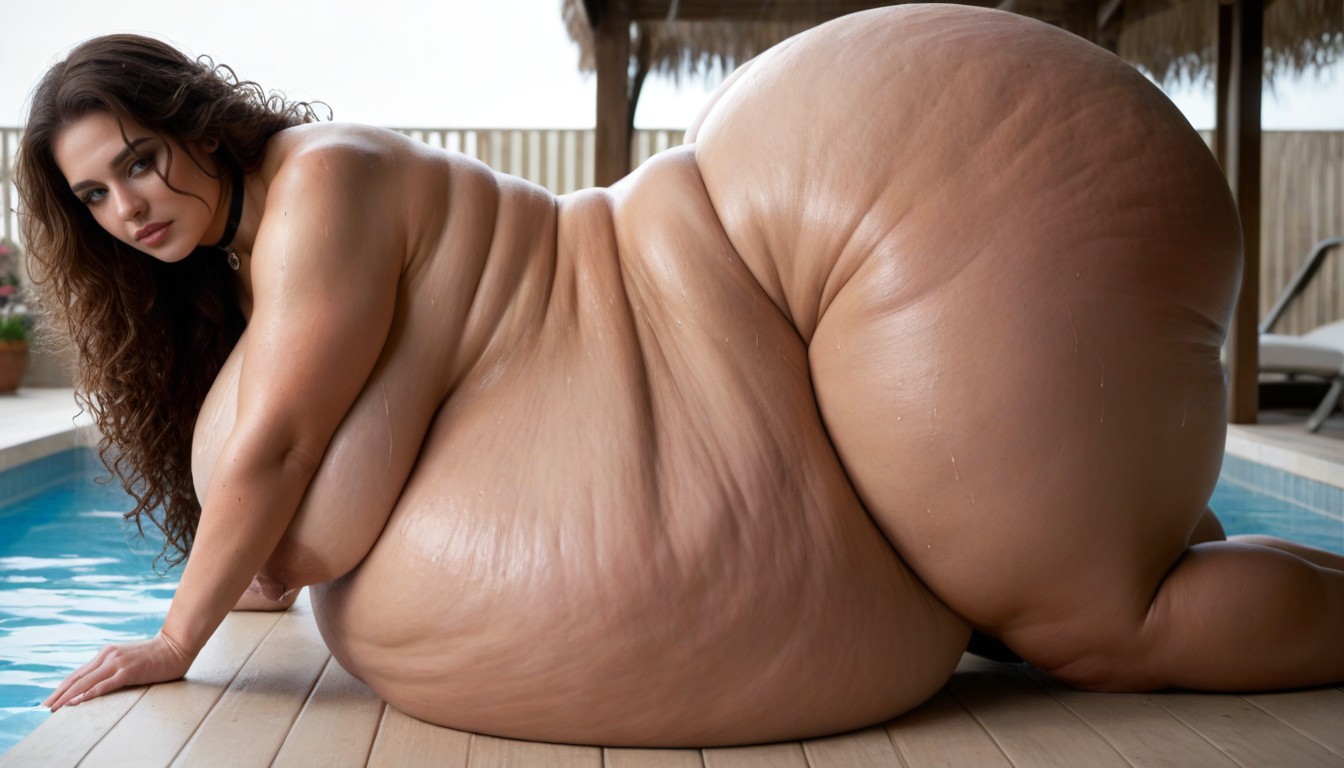 Ultra Wide Hips, Nude, Lays On Extreme Huge Belly Like A Mattress BBW AI Porn