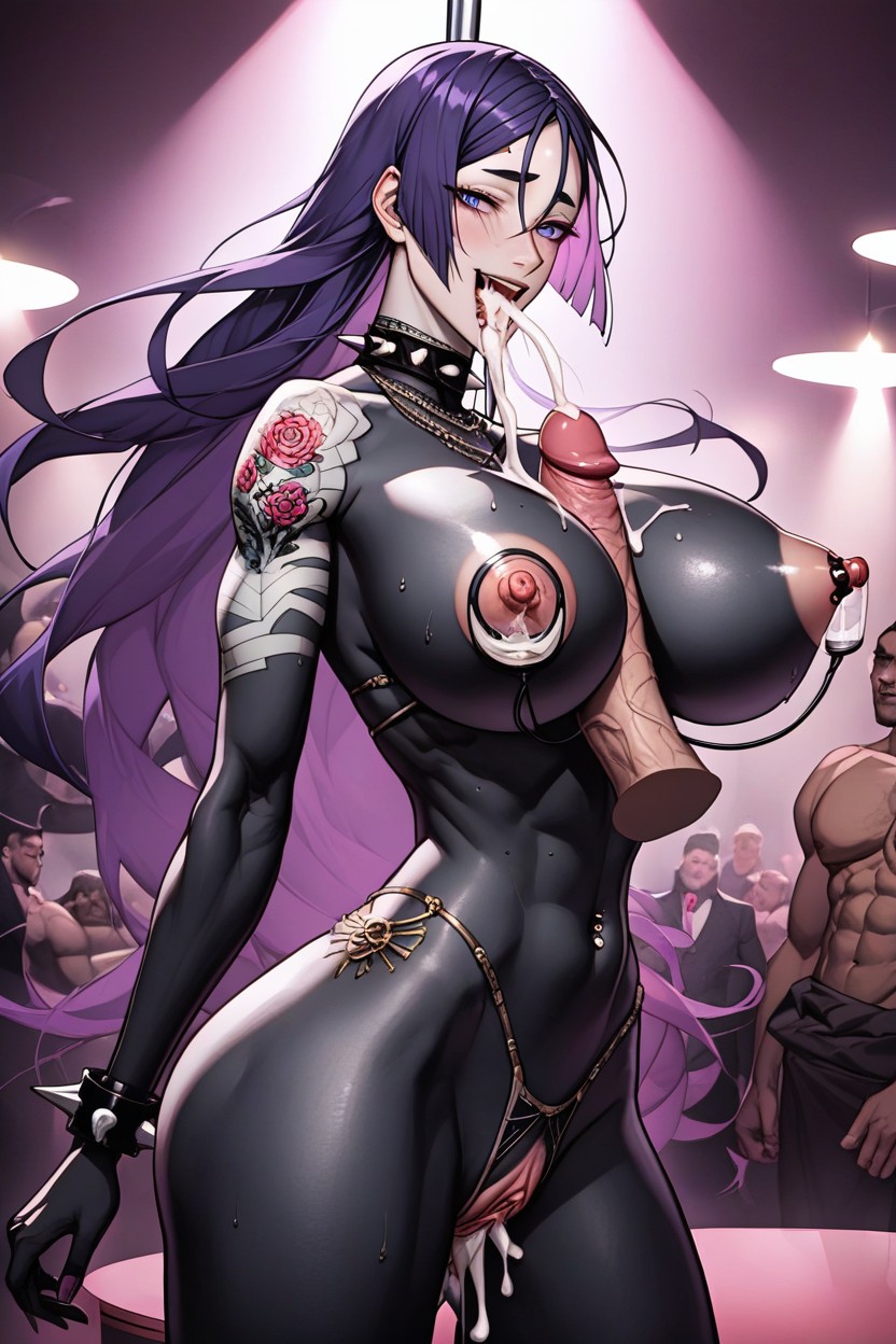 Spiderweb Tattooed Nipples With Piercing And Flower Pasties, Produce Lots Of Milk, Metallic Black Body Hentai AI Porn