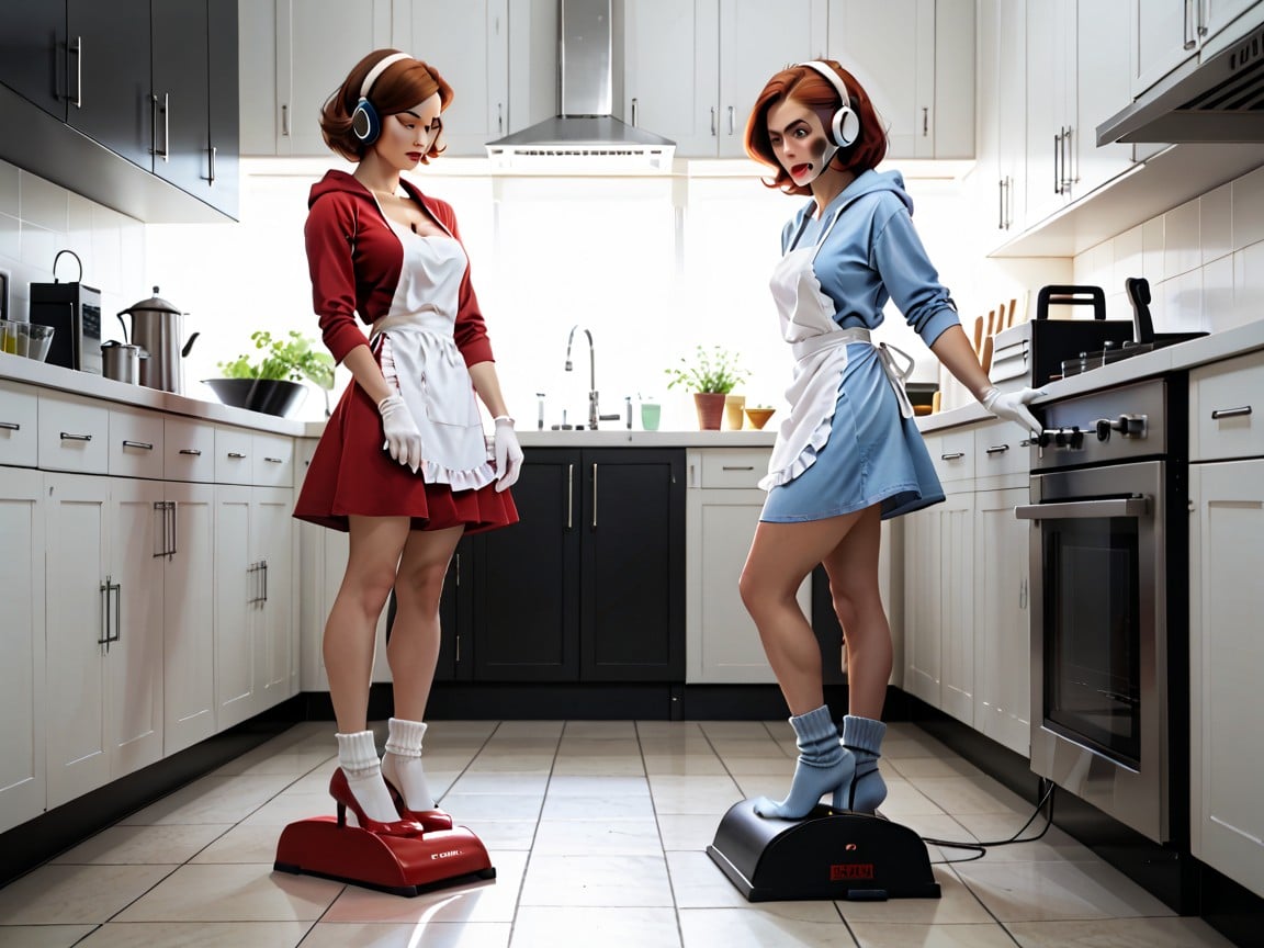 White Work Gloves, Blue Gingham Dress, Wide Angle AI Porn