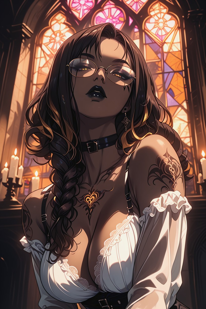 Hand Covering Mouth, Wearing Sheer White Lace Lingerie, Black Nails Hentai AI Porn